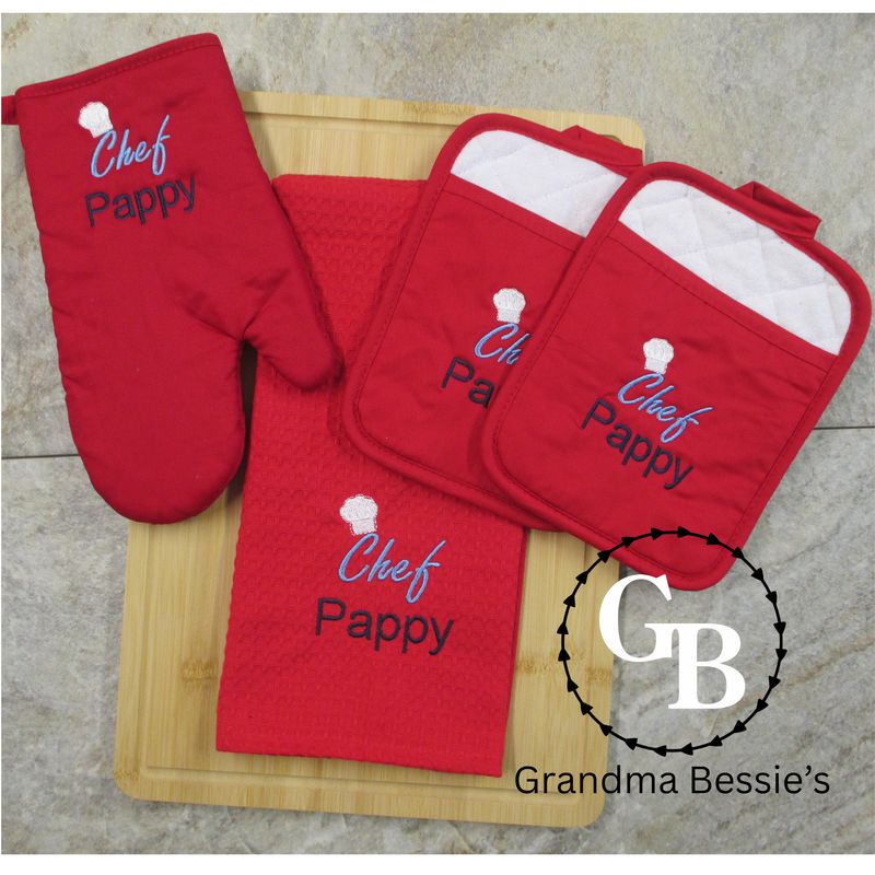 Pappy Gift - Pot Holders, Oven Mitt & Waffle Hand Towel Personalized Kitchen Set, Father's Day Gift, Christmas Gift Pappy Gift - Pot Holders, Oven Mitt & Waffle Hand Towel Personalized Kitchen Set, Father's Day Gift, Christmas Gift