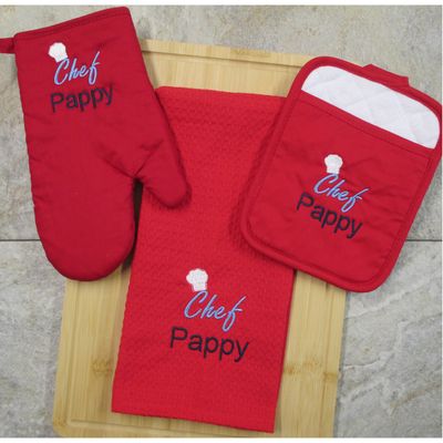 Pappy Gift - Pot Holders, Oven Mitt & Waffle Hand Towel Personalized Kitchen Set, Father's Day Gift, Christmas Gift
