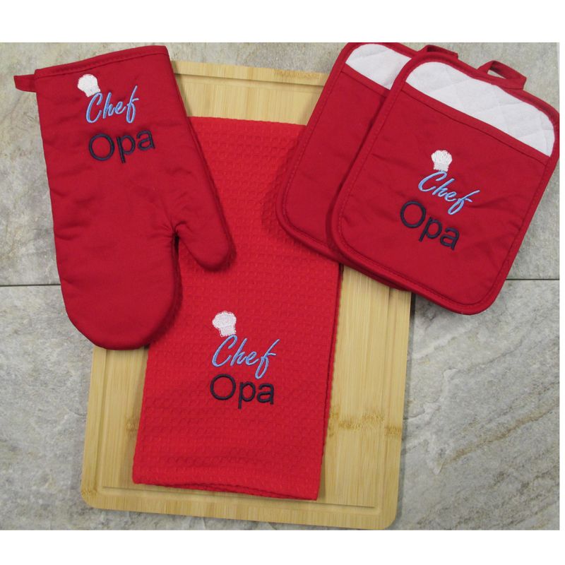 Opa's Kitchen, Personalized Kitchen Set, Pot Holders, and Towel Opa's Kitchen, Personalized Kitchen Set, Pot Holders, and Towel