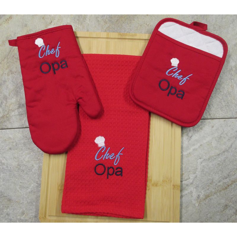 Opa's Kitchen, Personalized Kitchen Set, Pot Holders, and Towel