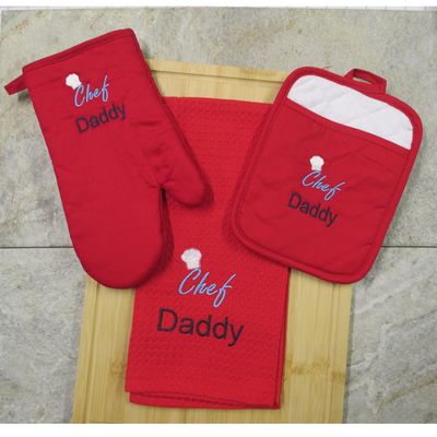 Daddy's Gift - Pot Holders, Oven Mitt  &amp; Waffle Hand Towel Personalized Kitchen Set, Birthday Gift, Father's Day Gift, Christmas Gift