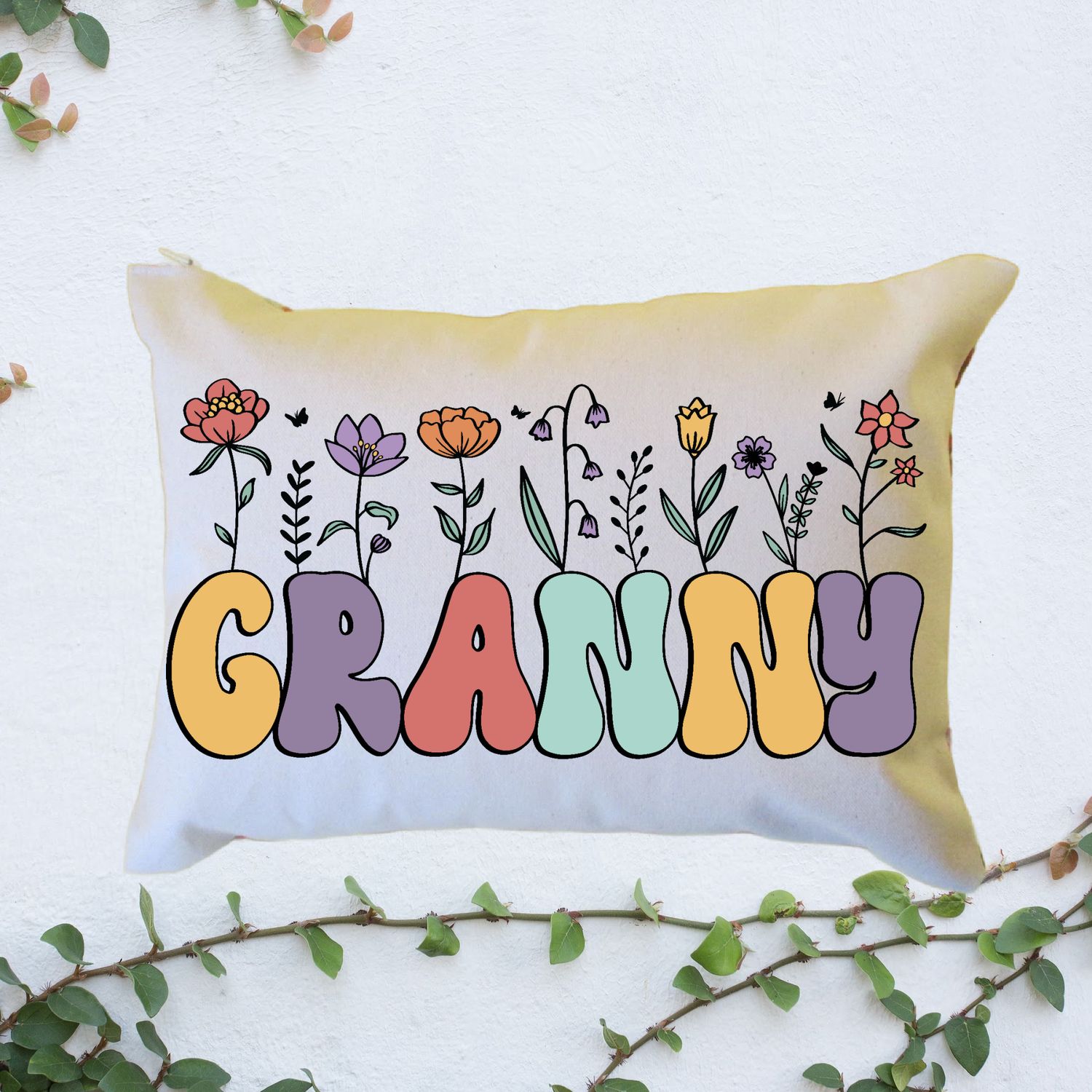 Personalized Floral Granny Pillow, Custom Granny Throw Pillow, Pregnancy Reveal Announcement, Gift from Grandkids, Gift for New Grandma