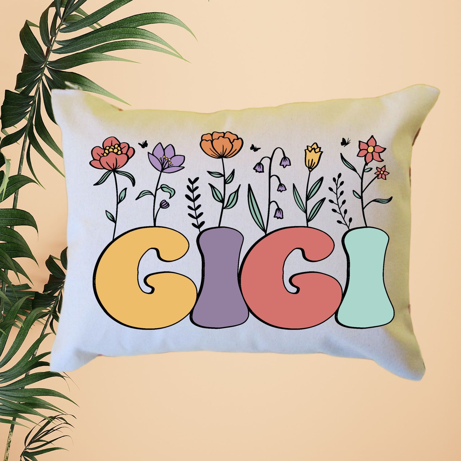 Personalized Floral Gigi Pillow, Custom Gigi Throw Pillow, Pregnancy Reveal Announcement, Gift from Grandkids, Gift for New Grandma