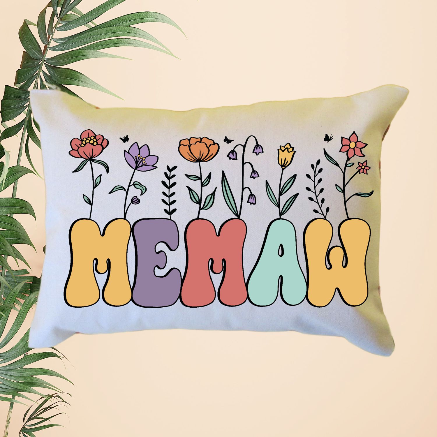 Personalized Floral Memaw Pillow, Custom Memaw Throw Pillow, Pregnancy Reveal Announcement, Gift from Grandkids, Gift for New Grandma