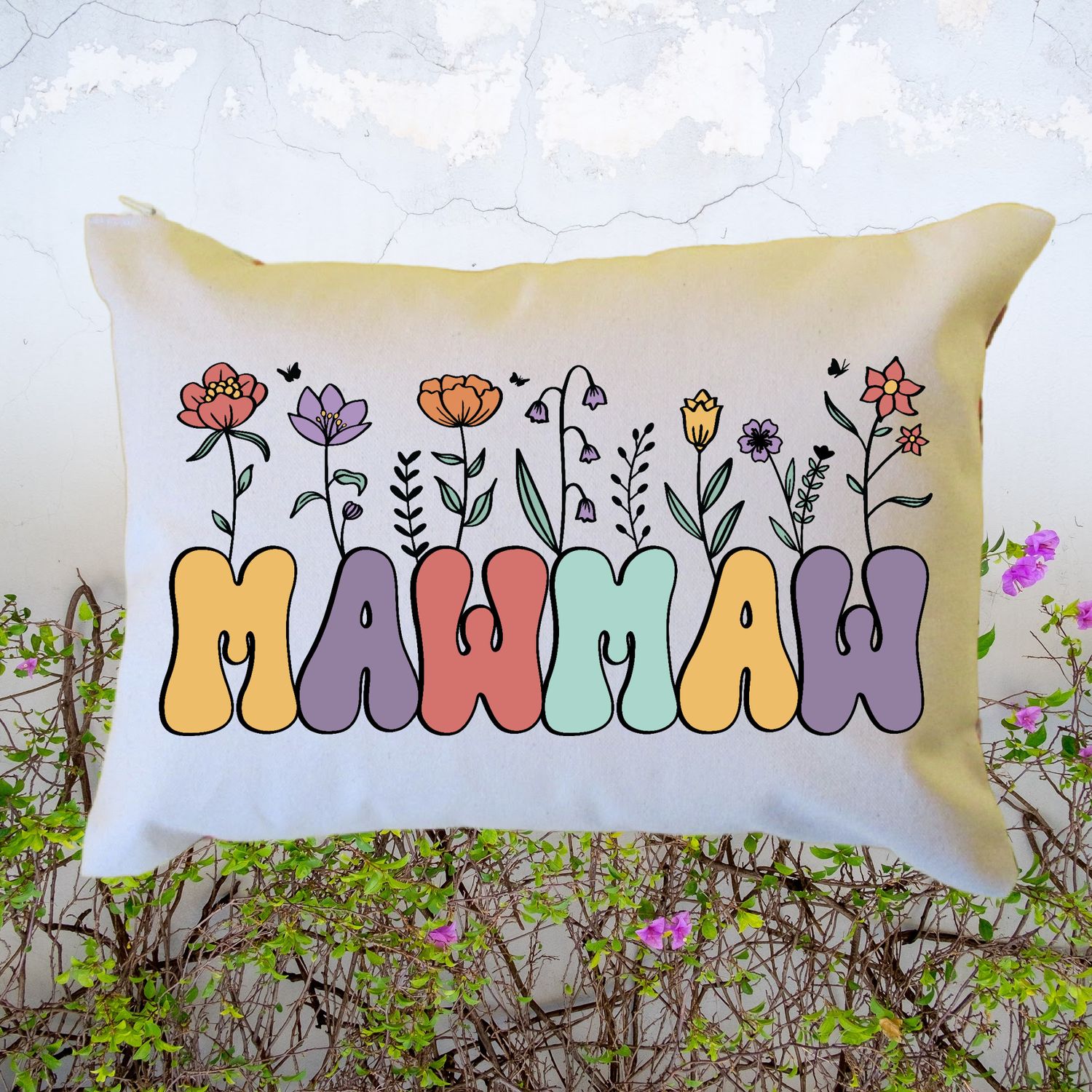 Personalized Floral Mawmaw Pillow, Custom Mawmaw Throw Pillow, Pregnancy Reveal Announcement, Gift from Grandkids, Gift for New Grandma
