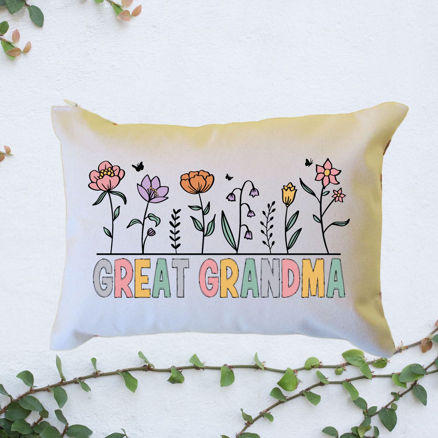 Personalized Floral Great Grandma Pillow, Custom Great Grandma Throw Pillow, Pregnancy Reveal Announcement, Gift from Grandkids