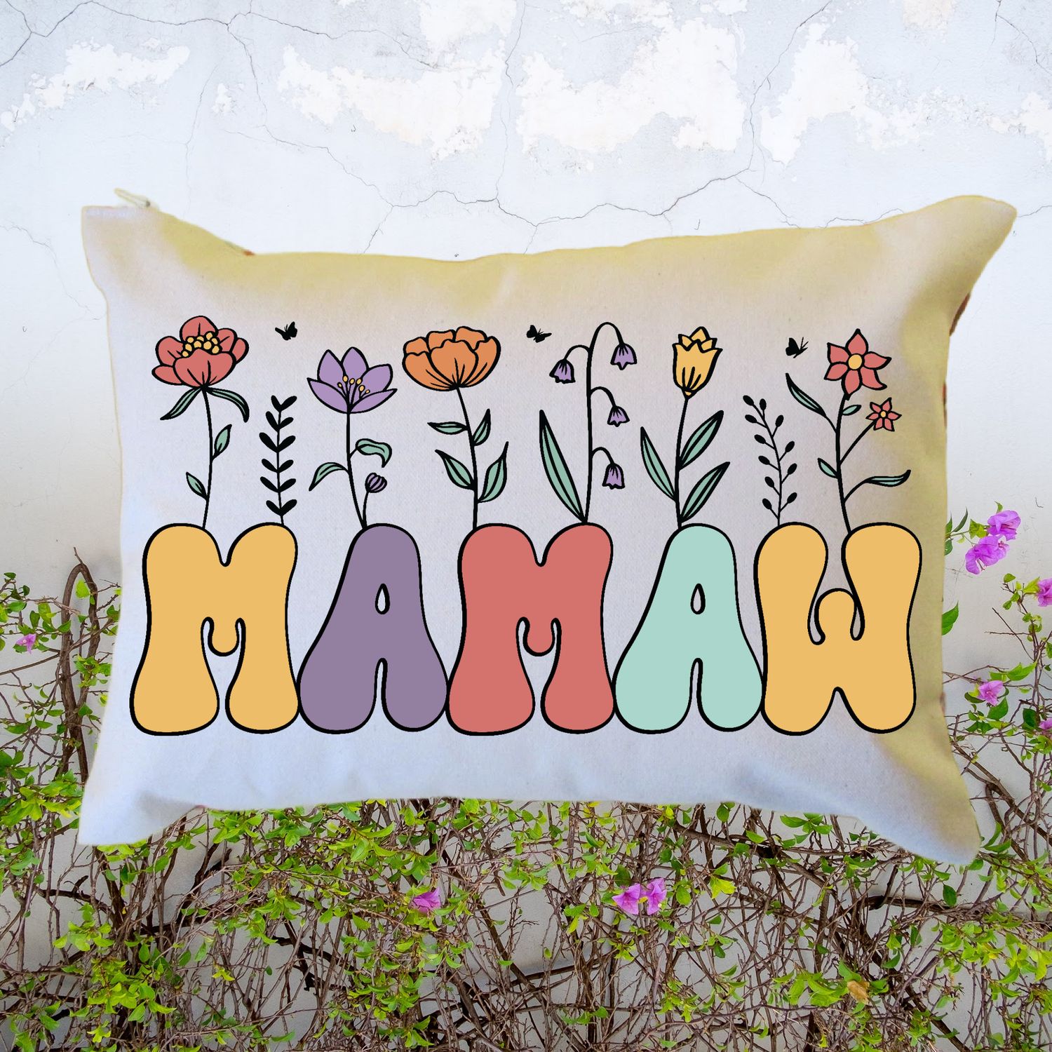 Personalized Floral Mamaw Pillow, Custom Mamaw Throw Pillow, Pregnancy Reveal Announcement, Gift from Grandkids, Gift for New Grandma