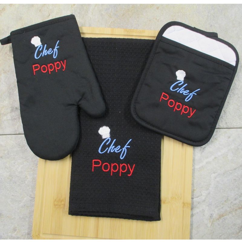 Poppy Gift - Oven Mitt, Pot Holder, Towel, Personalized Gift, Father's Day, Grilling Accessory, Embroidered Gift