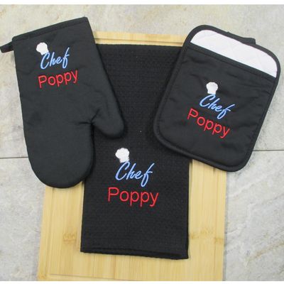 Poppy Gift - Oven Mitt, Pot Holder, Towel, Personalized Gift, Father's Day, Grilling Accessory, Embroidered Gift