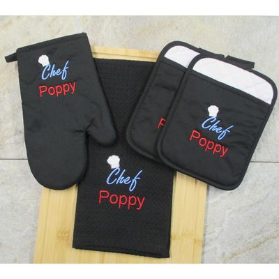Poppy Gift - Oven Mitt, Pot Holder, Towel, Personalized Gift, Father's Day, Grilling Accessory, Embroidered Gift