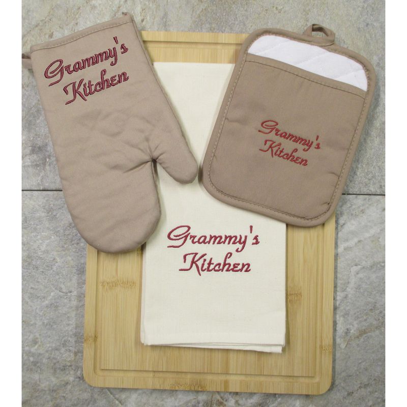 Grammy Gift, Oven Mitt, Pot Holder, Towel, Personalized Baking Set, Christmas Gift, Embroidered