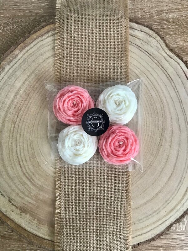 Coffret de 4 bougies fleurs coloris Rose et Blanc