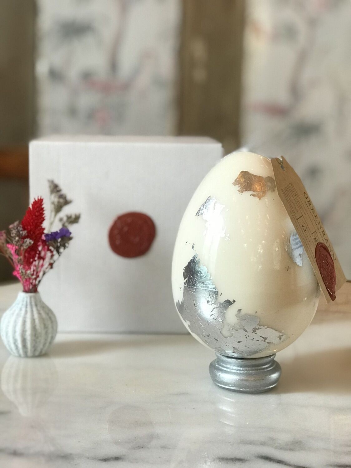 Bougie  Blanc & Argent laquée "La Versaillaise"