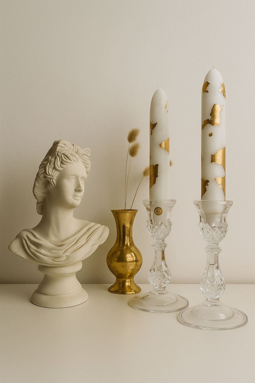 Chandelle Châtelain – Blanc & Feuilles d’Or