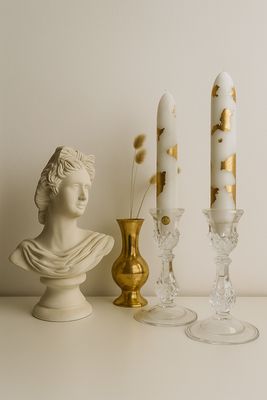 Chandelle Châtelain – Blanc & Feuilles d’Or