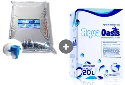 Agua AquaOasis en Caja + Bolsa de Agua (40 Litros en total)
