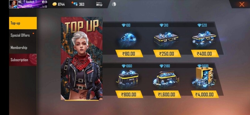 100 Diamonds Bundle of Free Fire
