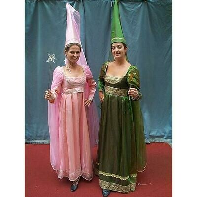 dame de cour, robe à hennin voile vert ou rose