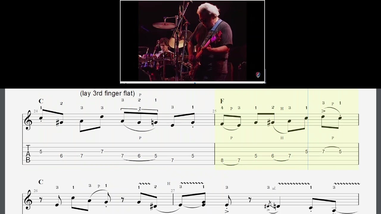 scrolling TAB - "Jack-a-Roe" - Jerry Garcia - two guitar solos - Tinley Park 7-21-90