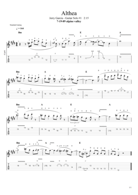 TAB - "Althea" - Jerry Garcia - all 5 guitar solos - Alpine Valley - 8-19-89