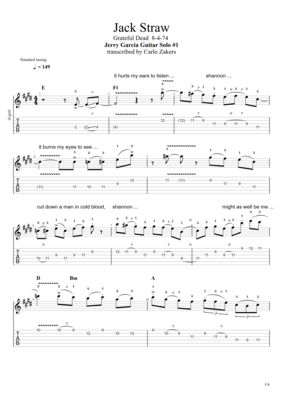 TAB - "Jack Straw" - Jerry Garcia Guitar solo - 8-5-74
