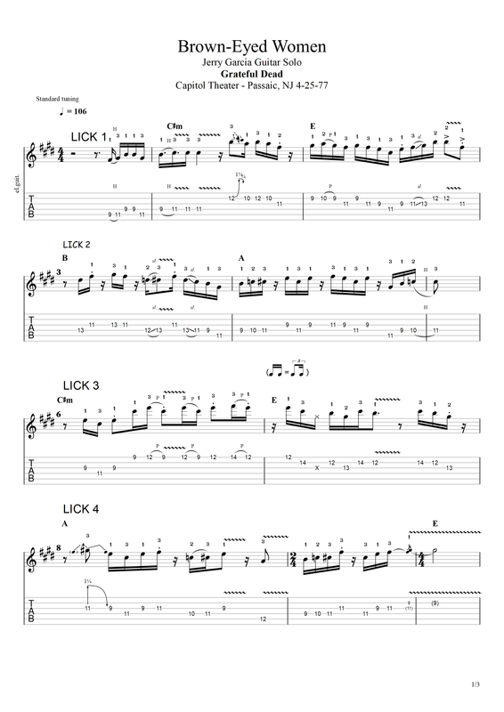 TAB- &quot;Brown Eyed Women&quot; - Garcia Guitar Solo - Passaic, NJ - 4-25-77