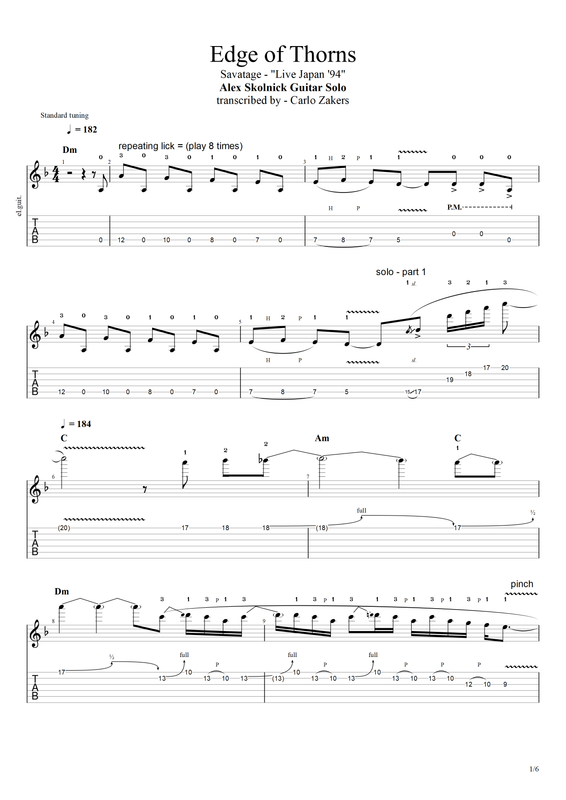 TAB - &quot;Edge of Thorns&quot; - SAVATAGE- Alex Skolnick guitar solo - &quot;Live Japan &#39;94&quot;