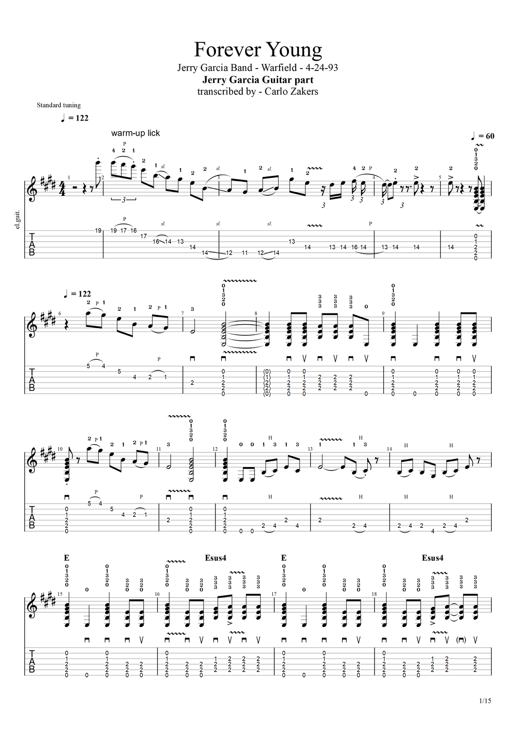 TAB - &quot;Forever Young&quot; - Jerry Garcia Band - 4-24-93