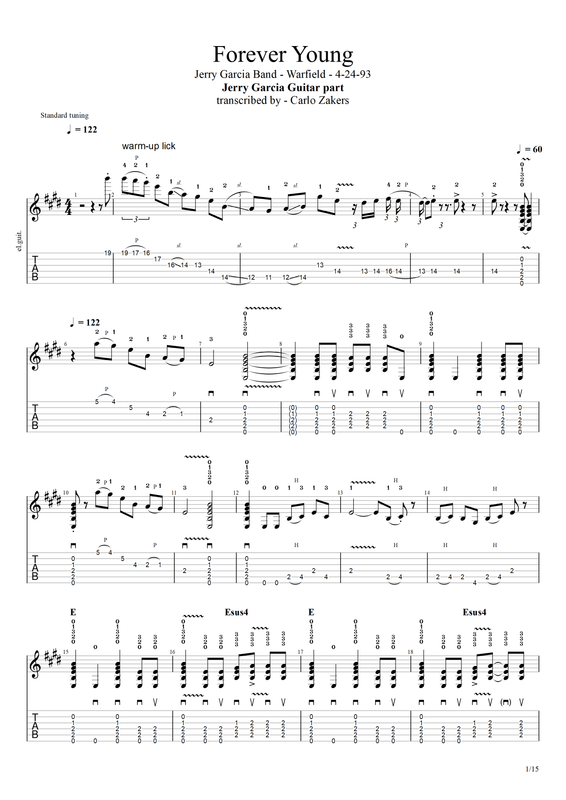 TAB - &quot;Forever Young&quot; - Jerry Garcia Band - 4-24-93