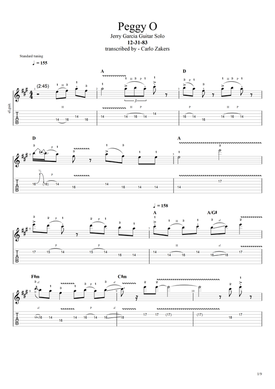 TAB - &quot;Peggy-O&quot; - Garcia solo - 12-31-83