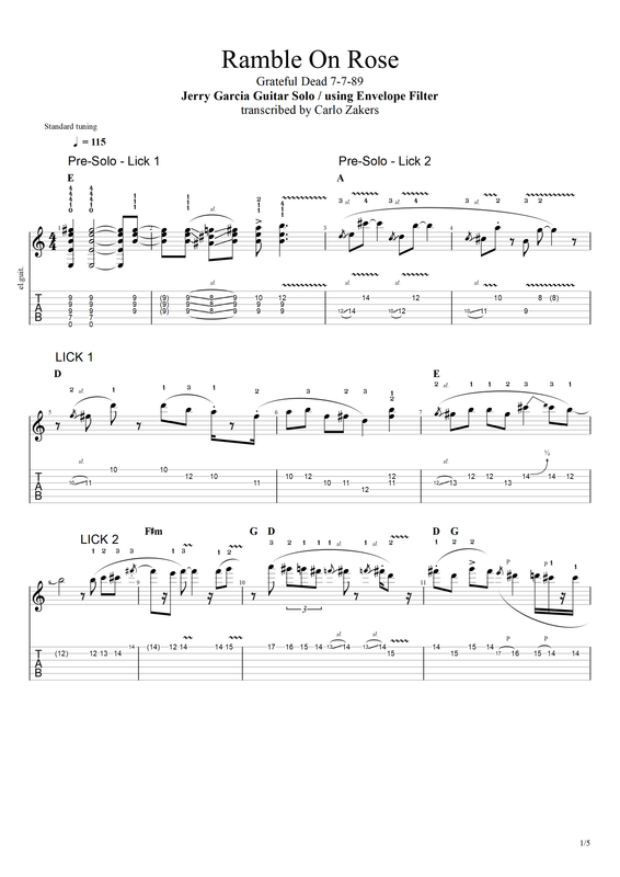 TAB - &quot;Ramble on Rose&quot; - Jerry Garcia guitar solo - Grateful Dead - RFK Stadium 7-7-89