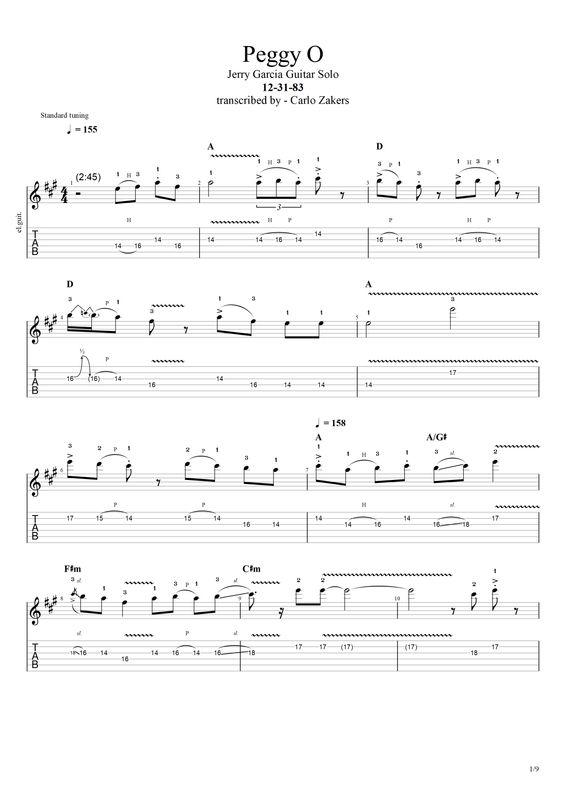 TAB - "Peggy-O" - Garcia solo - 12-31-83