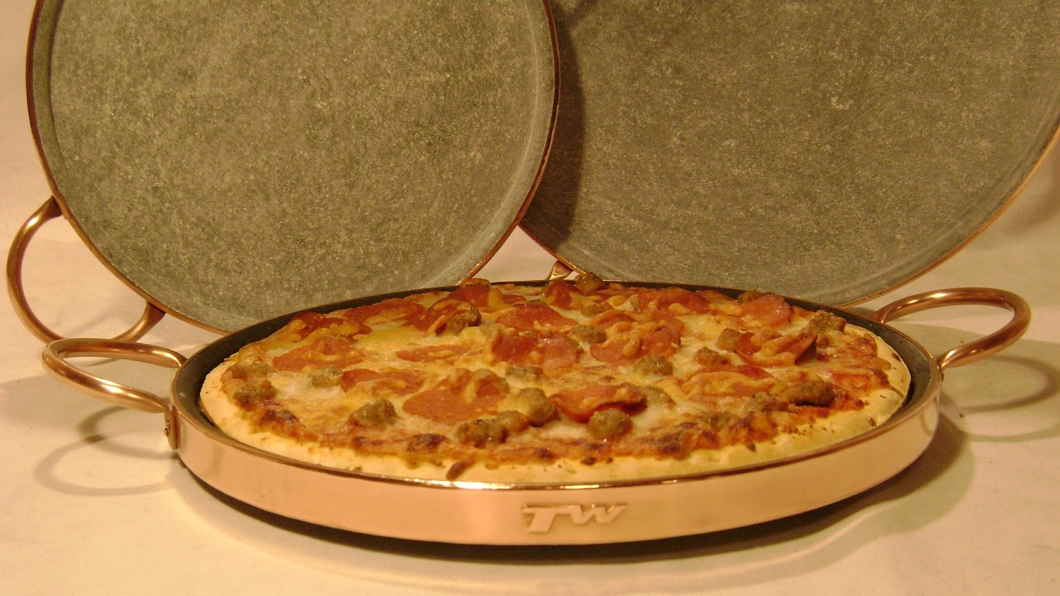 Pizza Stone with Copper Handles