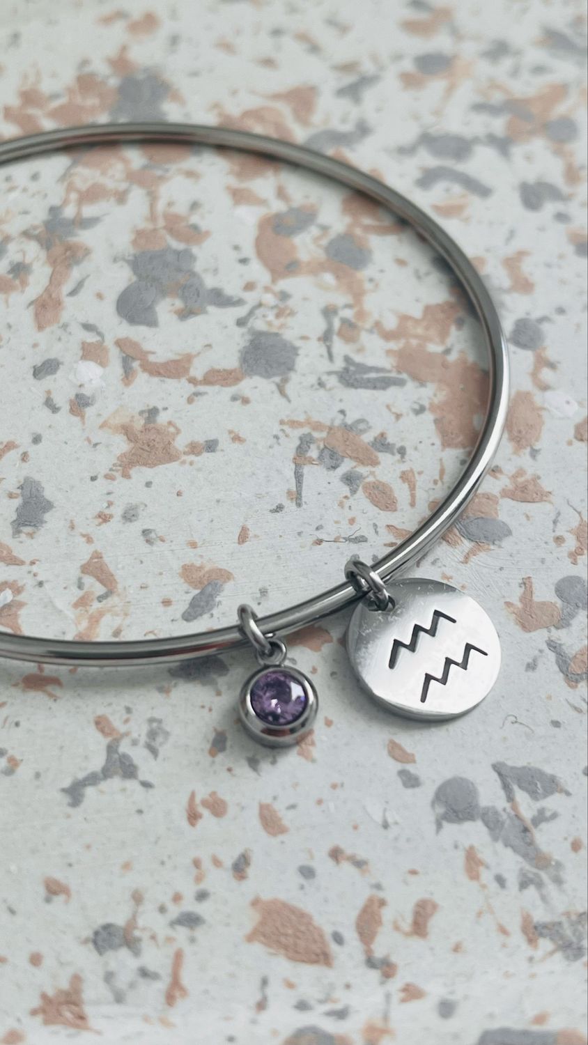 Bracelet jonc argent Verseau février Bracelet jonc argent Verseau février