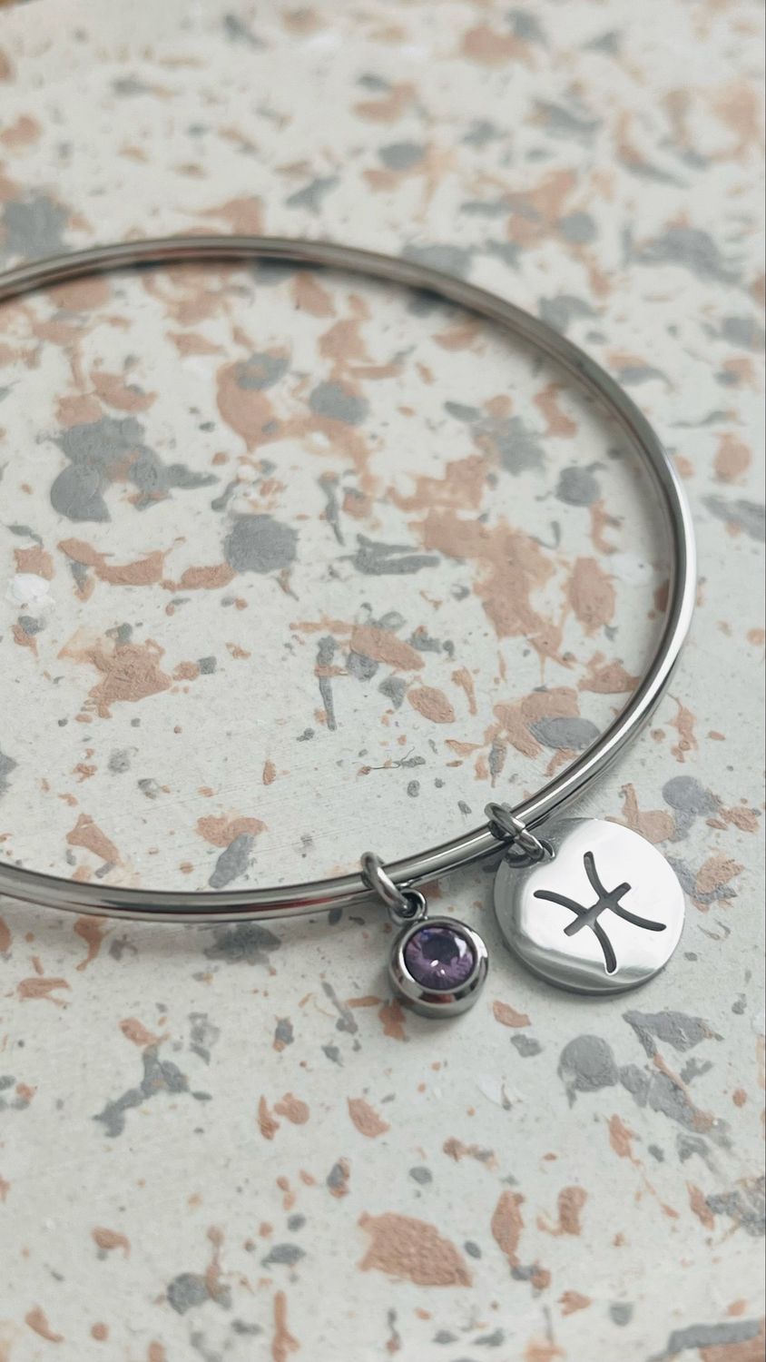 Bracelet jonc argent Poisson février Bracelet jonc argent Poisson février