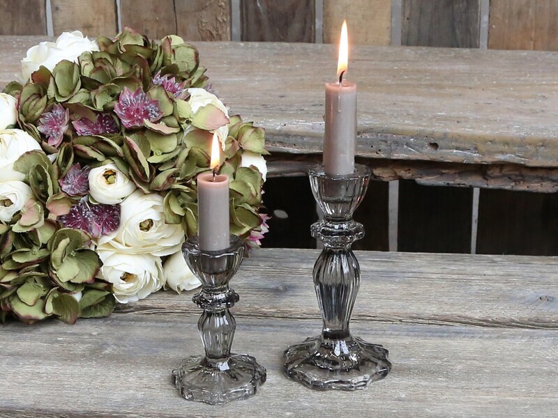 Gray Glass Candle Holders Small
