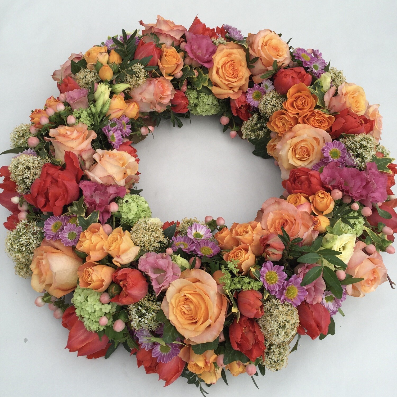 Trauerkranz 45cm Orange/Rot/Rosa