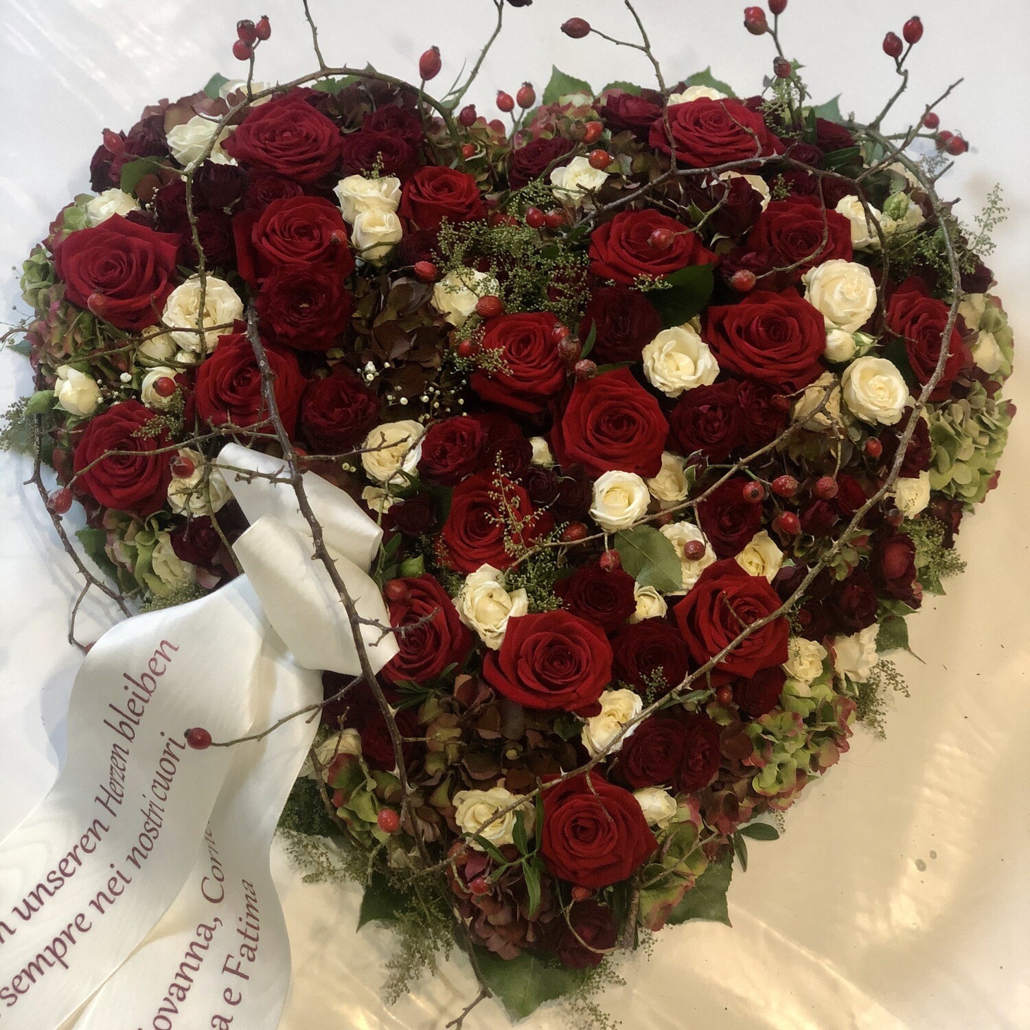 Trauerherz 45cm Rot/Weiss