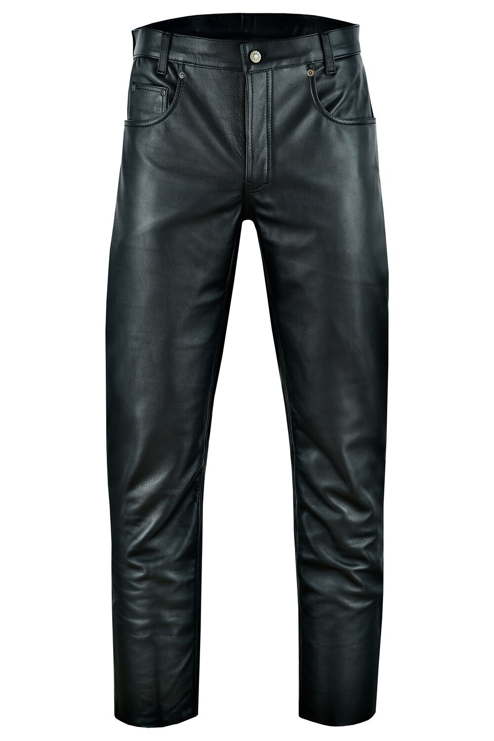 Bohmberg Men's Leather Pants in Genuine Cowhide – Classic 5 Pocket Leather Jeans with Regular Waist