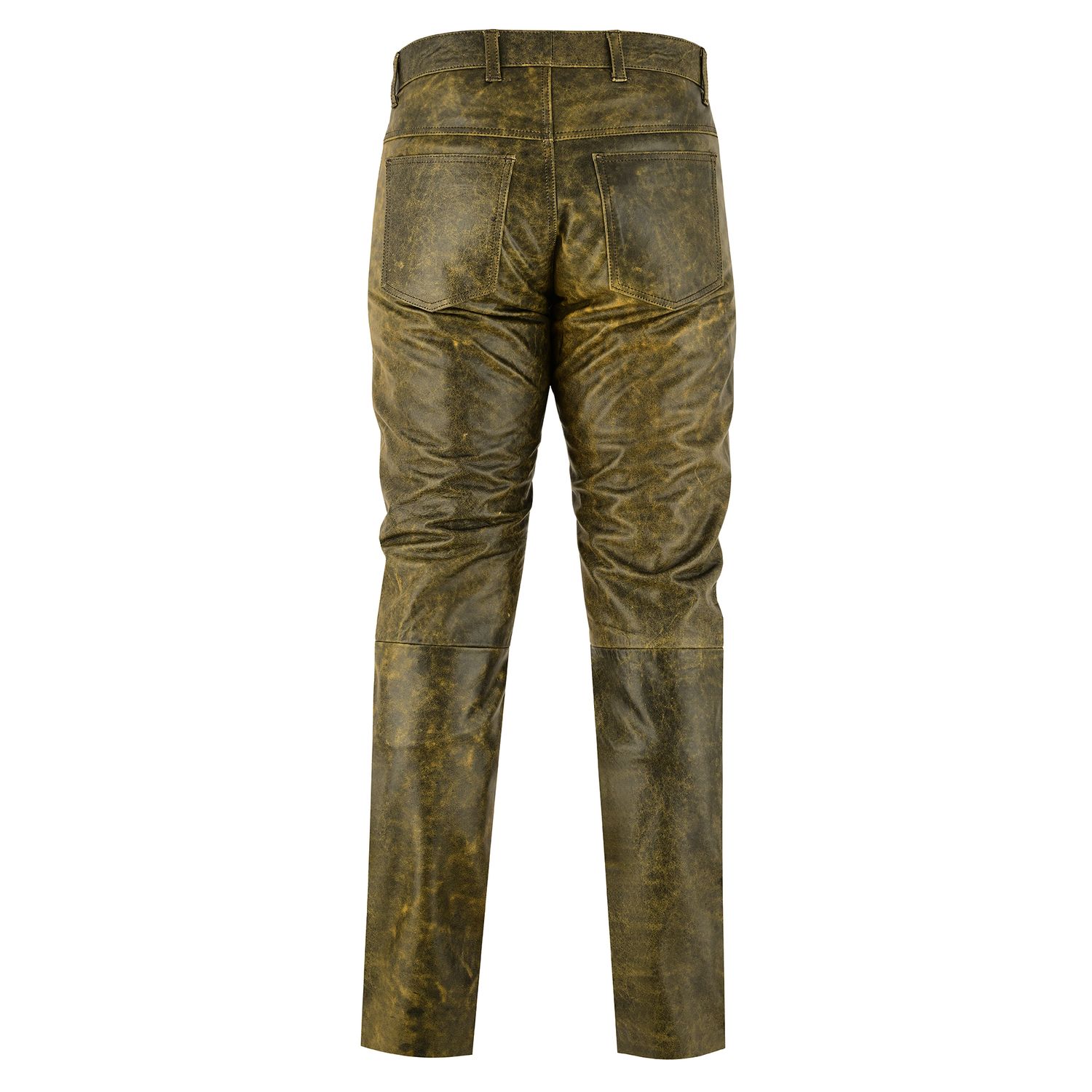 Bohmberg Men’s Leather Pants, genuine cowhide leather jeans, slim fit, 5 pockets, button fly, cotton lining, antique brown