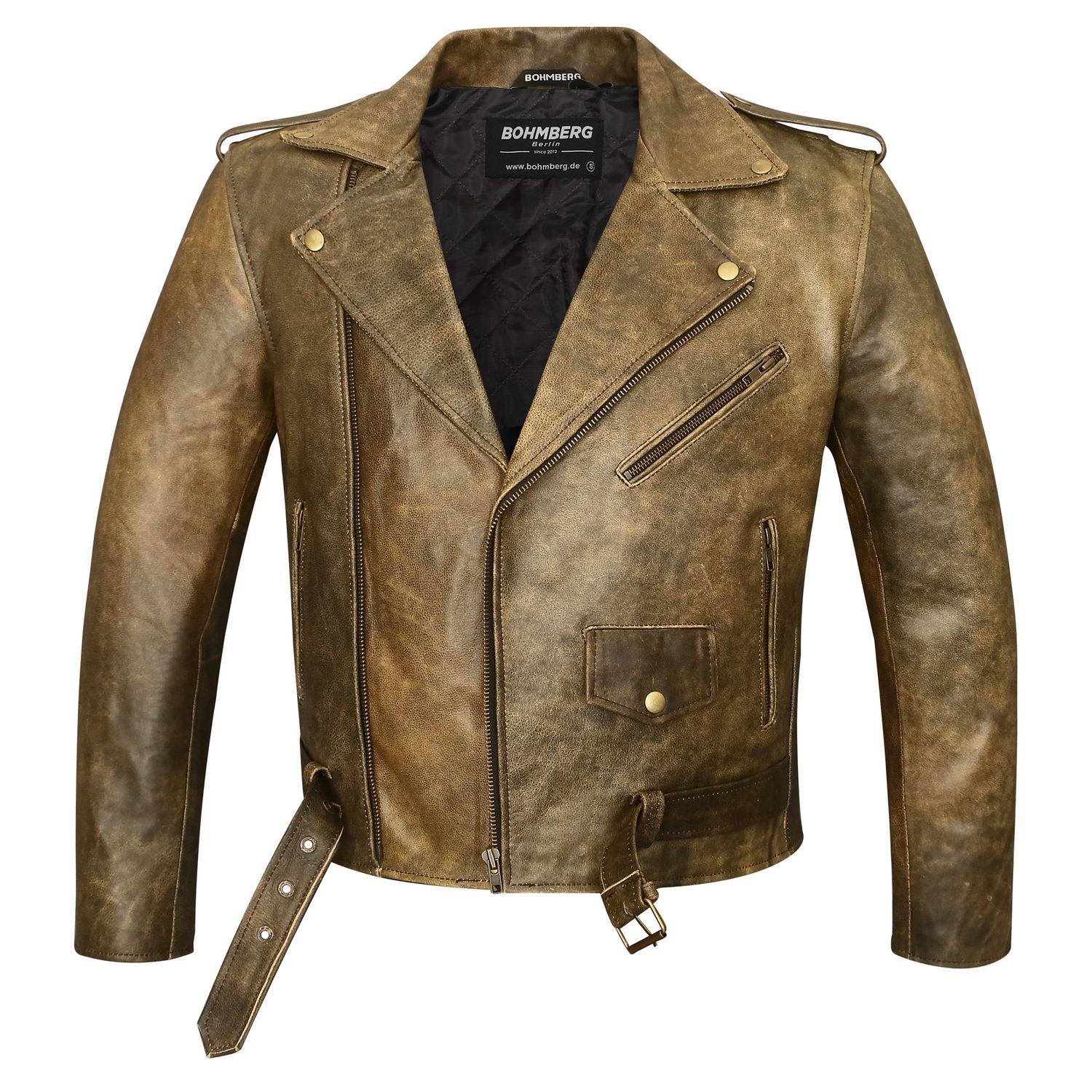 Giacca Biker Vintage Bohmberg in pelle Pull-Up di alta qualità con design classico e tasche per protezioni (senza protezioni)
