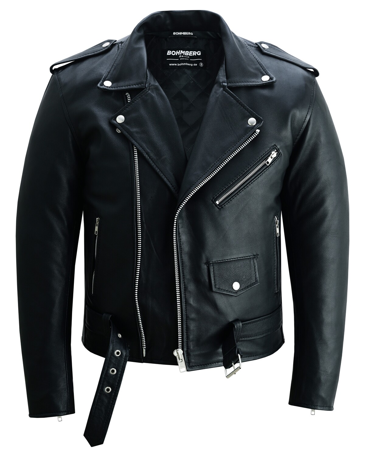 Giacca Biker Bohmberg Classic in pelle bovina 100% – Stile Retro Highway con tasche per protezioni