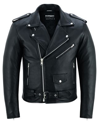 Bohmberg Classic Biker Jacket 100% Cowhide Leather – Retro Highway Motorcycle Jacket with Shoulder &amp; Elbow Protector Pockets