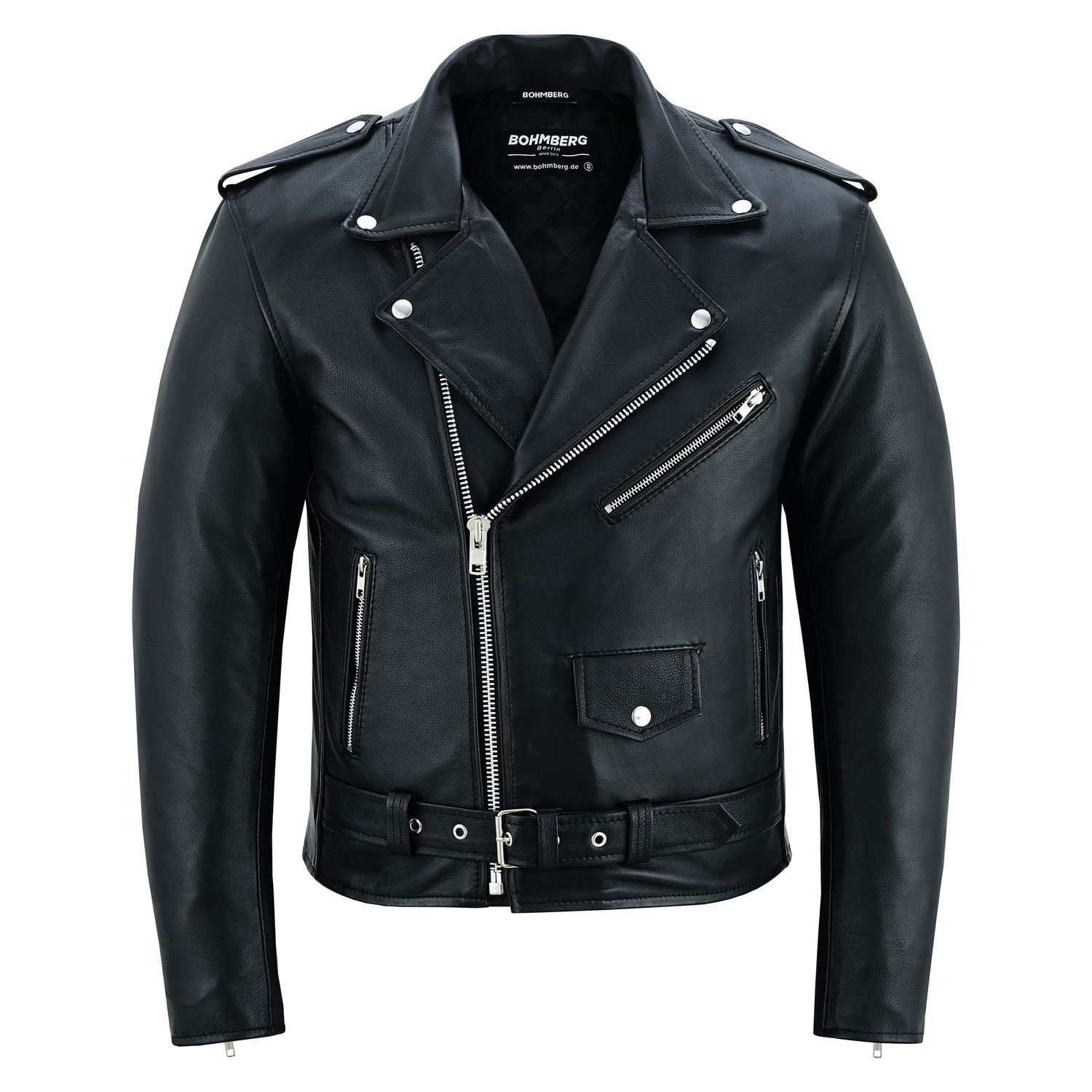 Bohmberg Classic Biker Jacket 100% Cowhide Leather – Retro Highway Motorcycle Jacket with Shoulder &amp; Elbow Protector Pockets