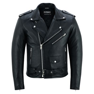Bohmberg Classic Biker Jacket 100% Cowhide Leather – Retro Highway Motorcycle Jacket with Shoulder &amp; Elbow Protector Pockets
