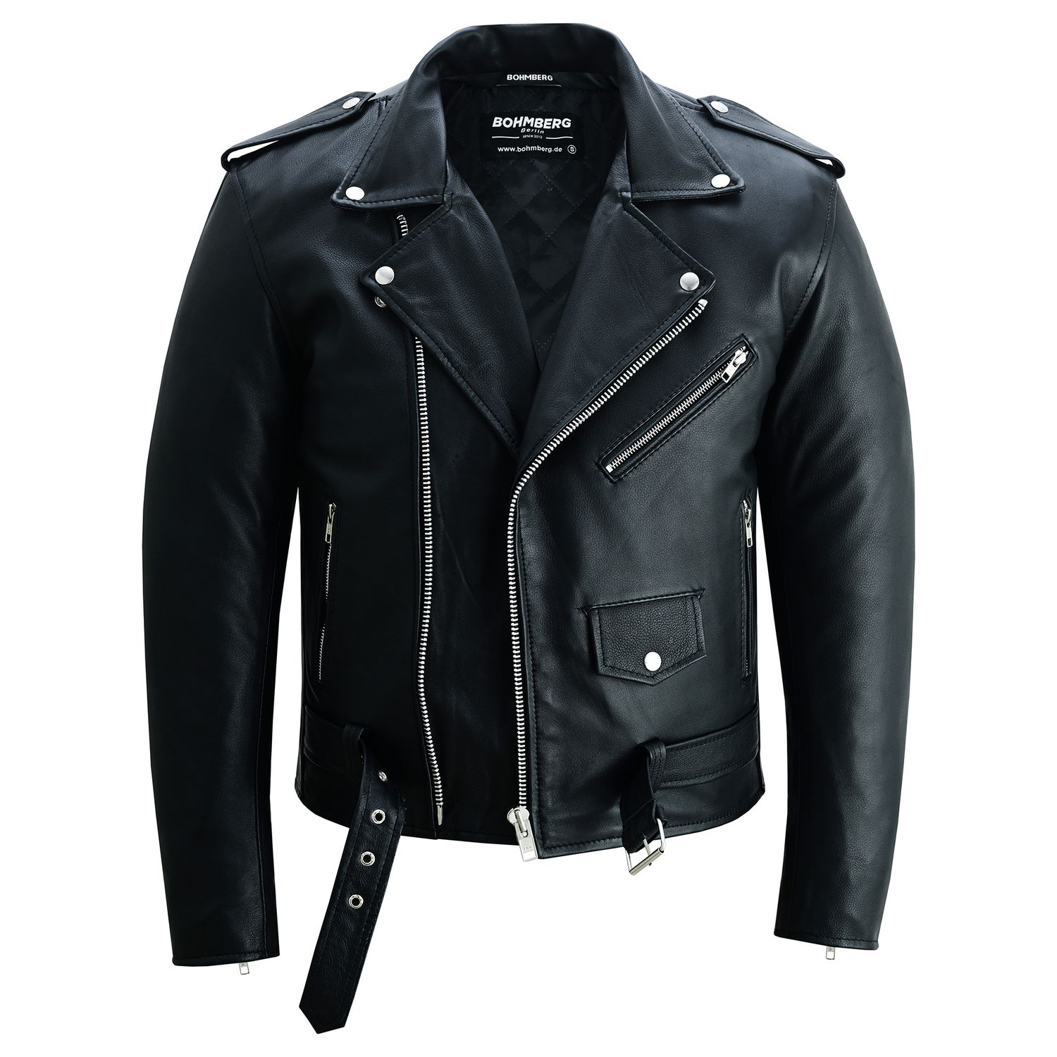 Bohmberg Classic Biker Jacket 100% Cowhide Leather – Retro Highway Motorcycle Jacket with Shoulder &amp; Elbow Protector Pockets