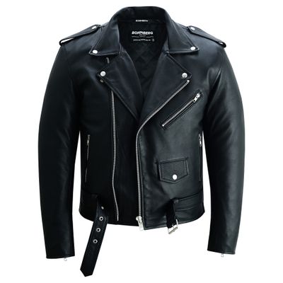 Bohmberg Classic Biker Jacket 100% Cowhide Leather – Retro Highway Motorcycle Jacket with Shoulder &amp; Elbow Protector Pockets