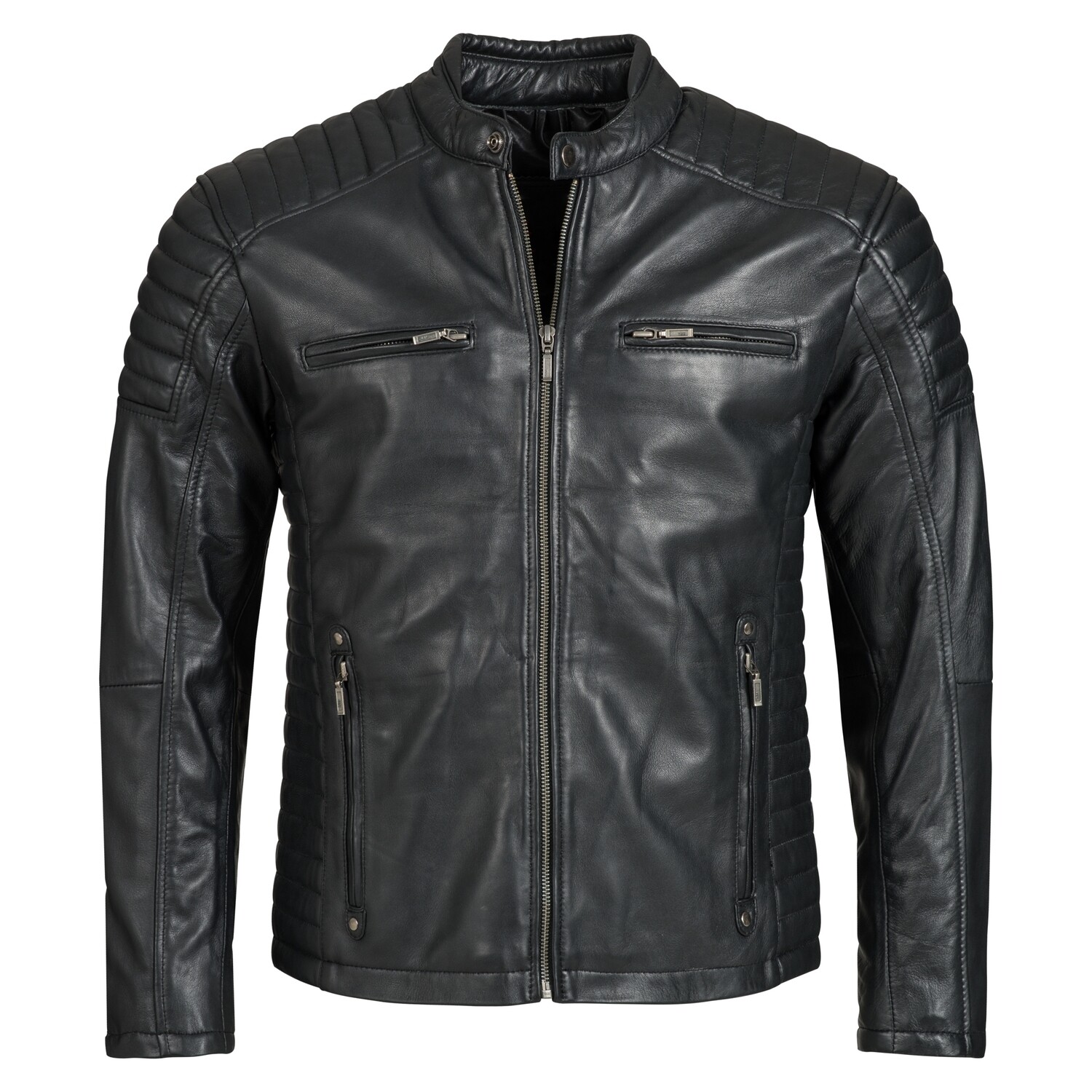 Bohmberg Virtus men’s leather jacket, premium goatskin, minimalist design, YKK zippers, chest and side pockets, perfect fit