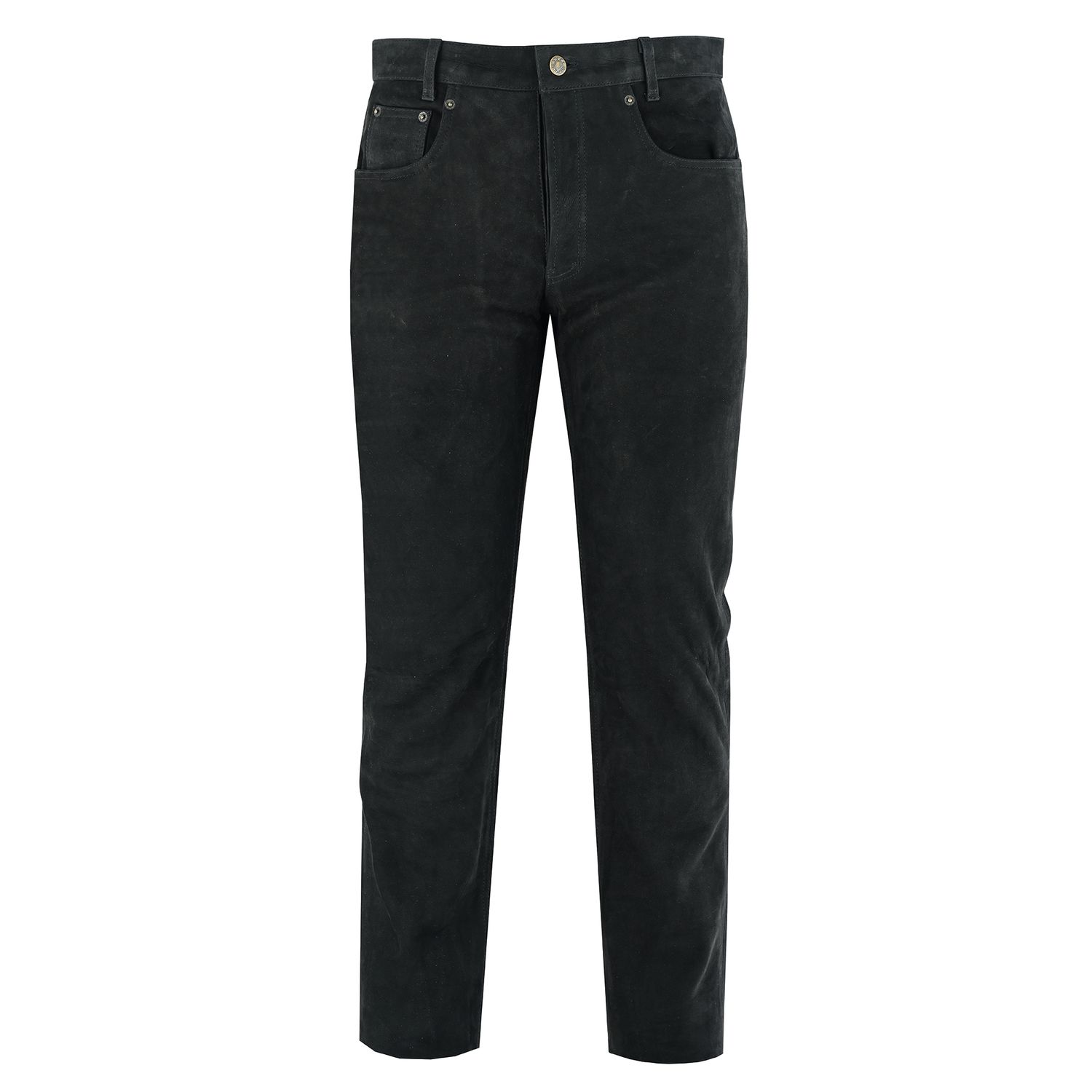 Bohmberg Men’s Slim Fit Leather Pants, 5-Pocket Jeans, Button Fly, Cotton Lining, Black