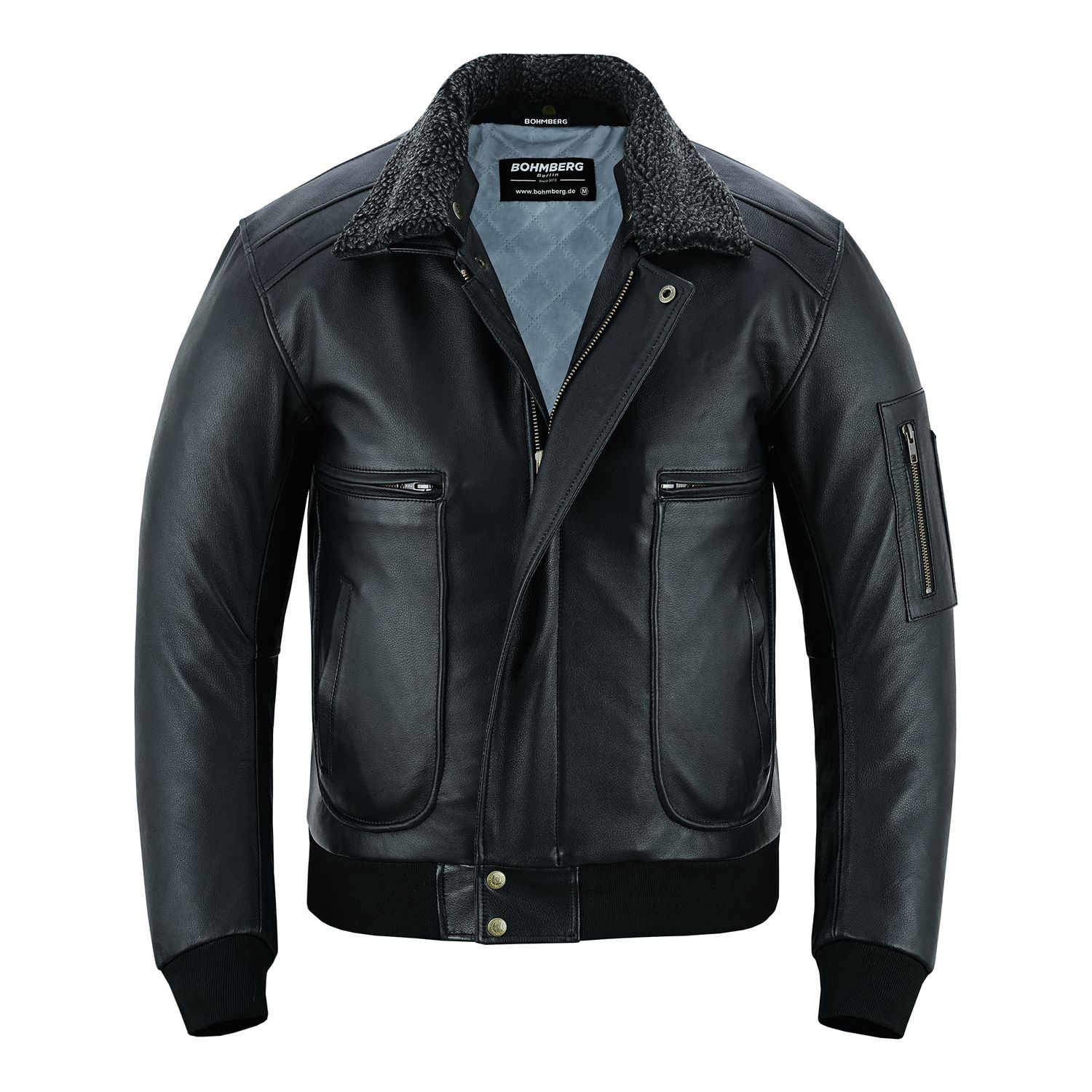 Bohmberg “Spitfire” Men’s Genuine Leather Pilot Jacket in Vintage Style with Protector Pockets (Protectors not included) and Durable YKK Zippers